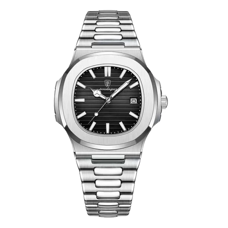 POEDAGAR Elite Square Quartz – Silver Edition
