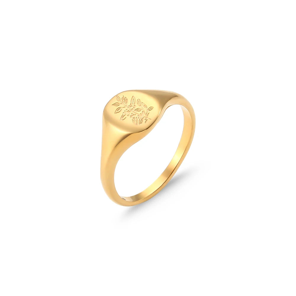 Handgraverad Ring med Gravyr av Vilda Blommor, Teblad, Lavendel eller Solros