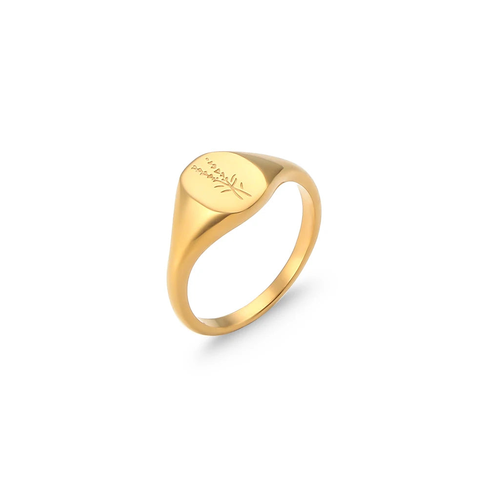 Handgraverad Ring med Gravyr av Vilda Blommor, Teblad, Lavendel eller Solros