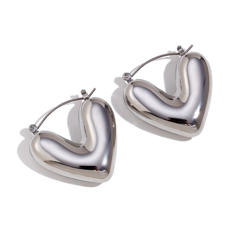 HEART HOOPS EARRINGS Silver